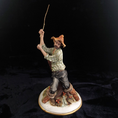 Ades Fisherman Signed Capodimonte Porcelain Figurine 17