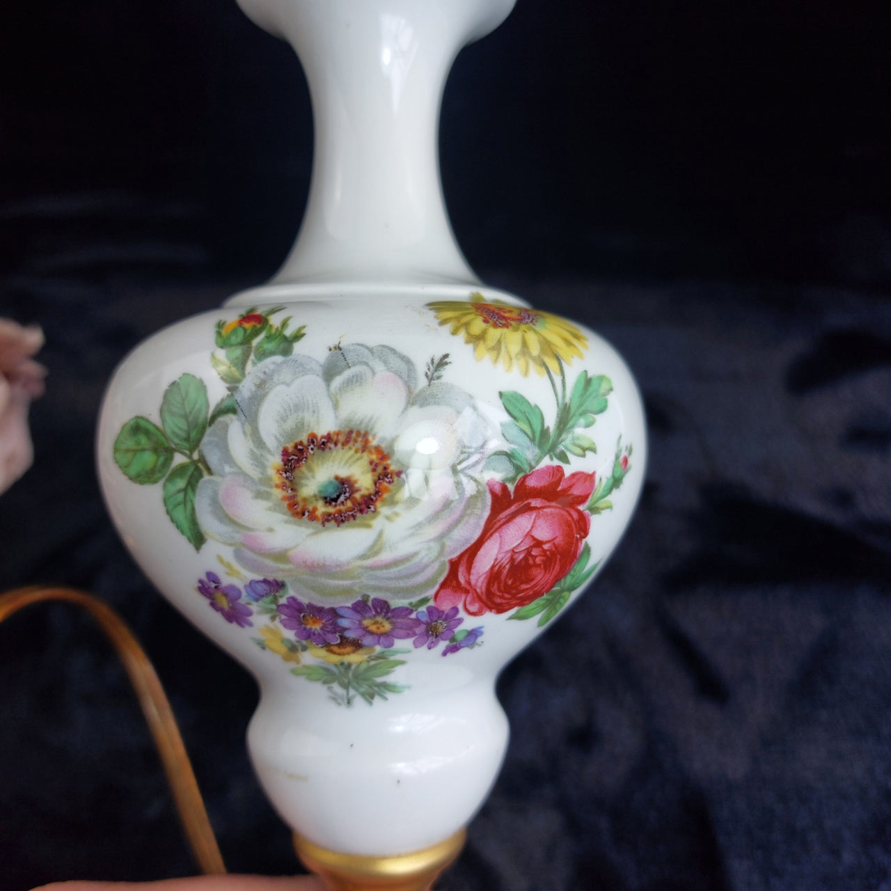 Stunning Italian Porcelain gold brass Floral Table Lamp antique Decor 17" Italy8