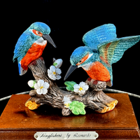 Thumbnail for Leonardo Kingfishers Figurine on Base Wood Bird Sculpture- Damaged flower Resin13