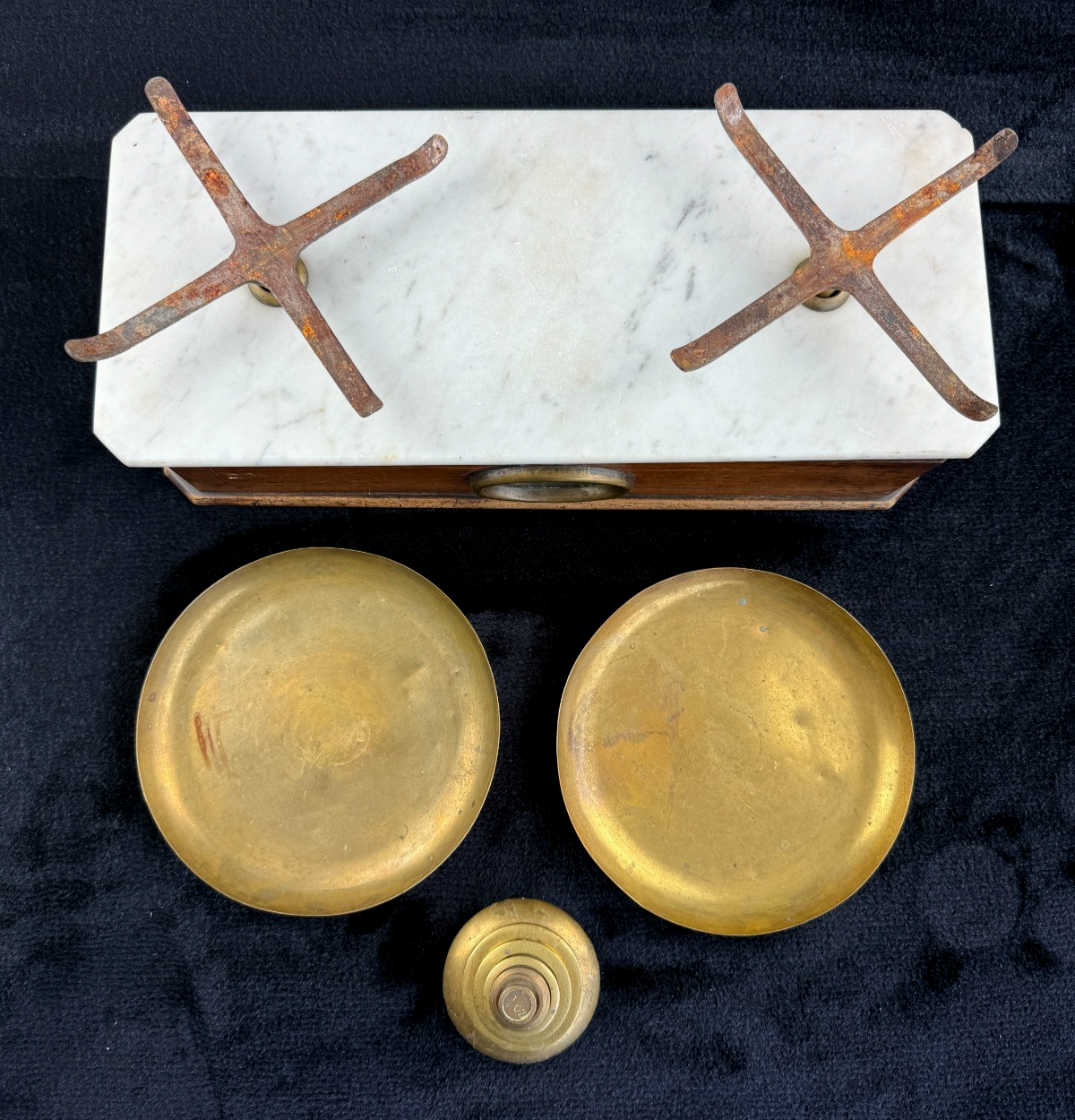 Rare Antique Victorian Apothecary Balance Scale with Marble Base & Brass Weight3