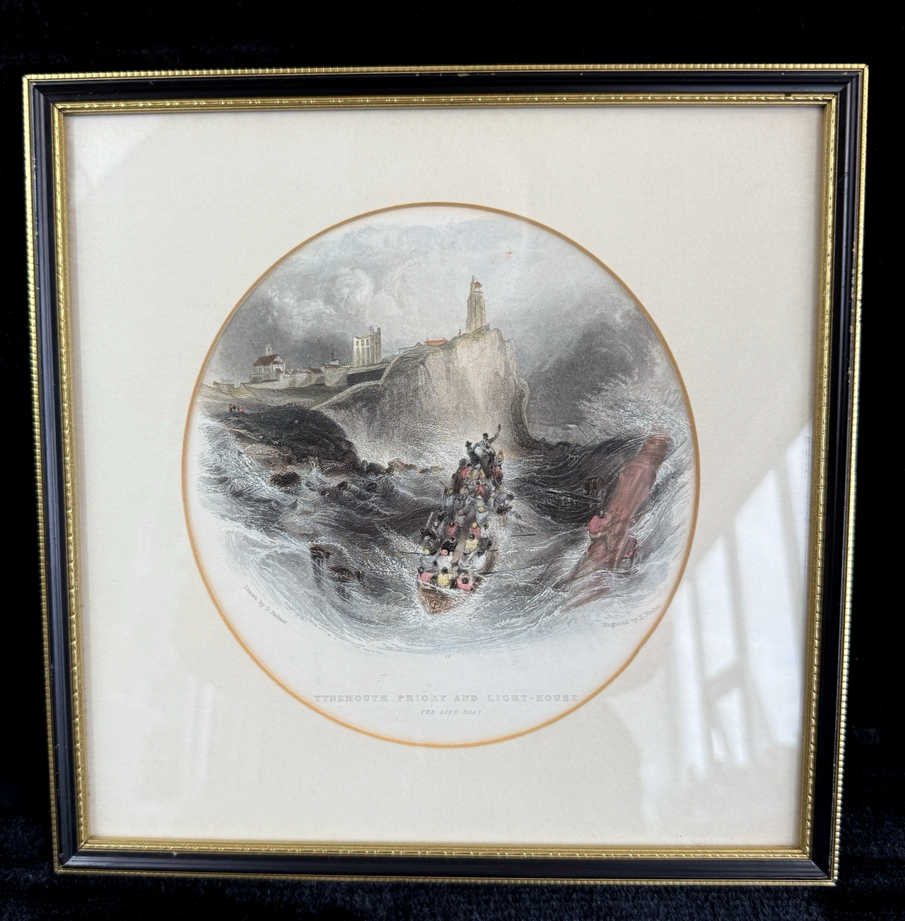 Rare Antique Engraving Tynemouth Priory Lighthouse StormC. Balmer E. Finden prin3