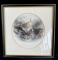 Thumbnail for Rare Antique Engraving Tynemouth Priory Lighthouse StormC. Balmer E. Finden prin3