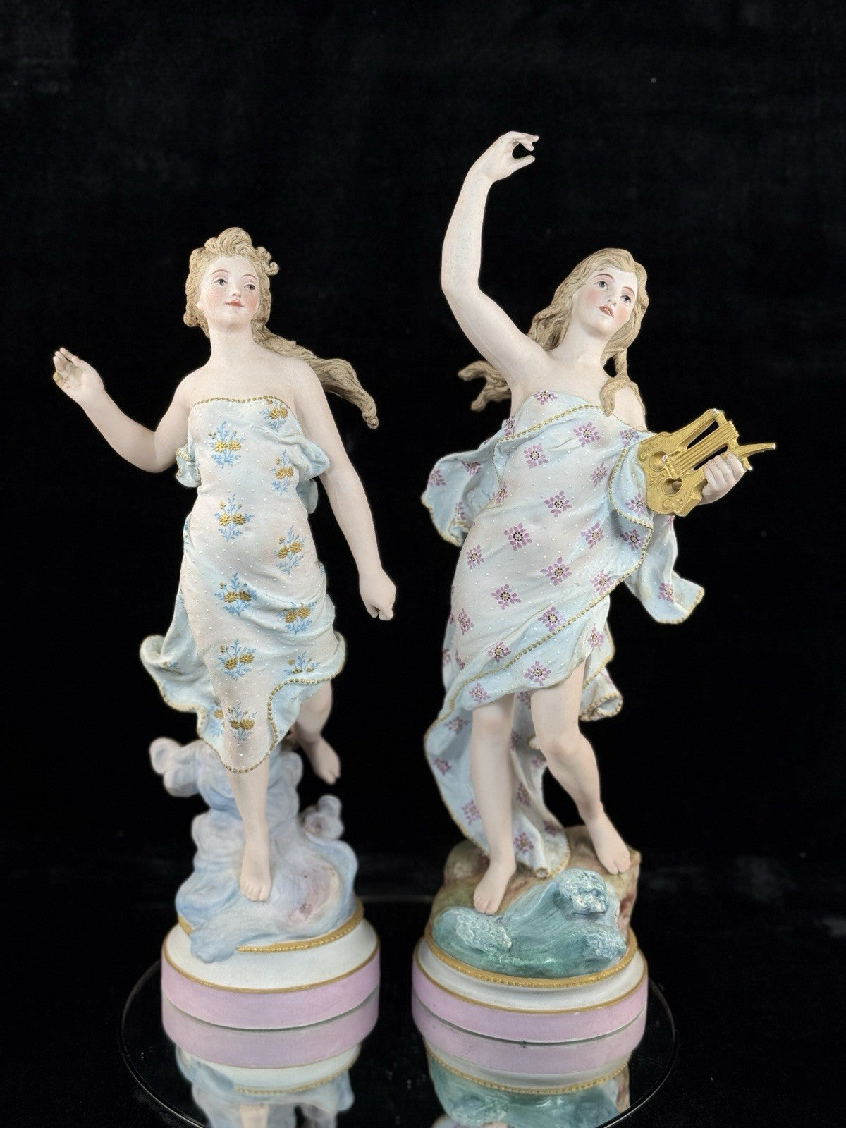 Augarten Vienna Porcelain Musician Ladies Figurines Lyre Pair Austria Antique8