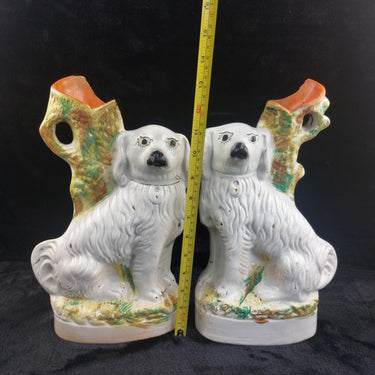 Rarre Antique Staffordshire Dog Pair 13” Mantle pocelain Victorian decor1