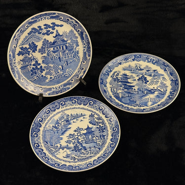 Spode Danbury Mint Willow Pattern Plates x3 – Blue & White Collector antique Set0
