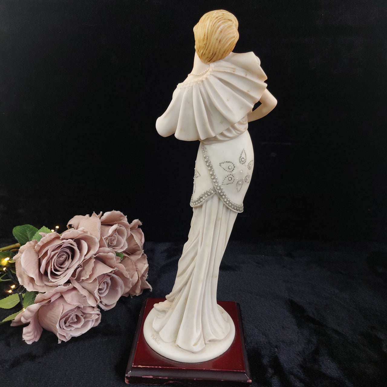 Juliana Collection 15in Figurine, Tall Lady with Dog, large Resin Art Deco Beige7
