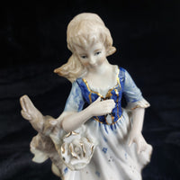 Thumbnail for German Porcelain Figurine 8.5in Lady with Rose Blue Gold White see pics decor.11