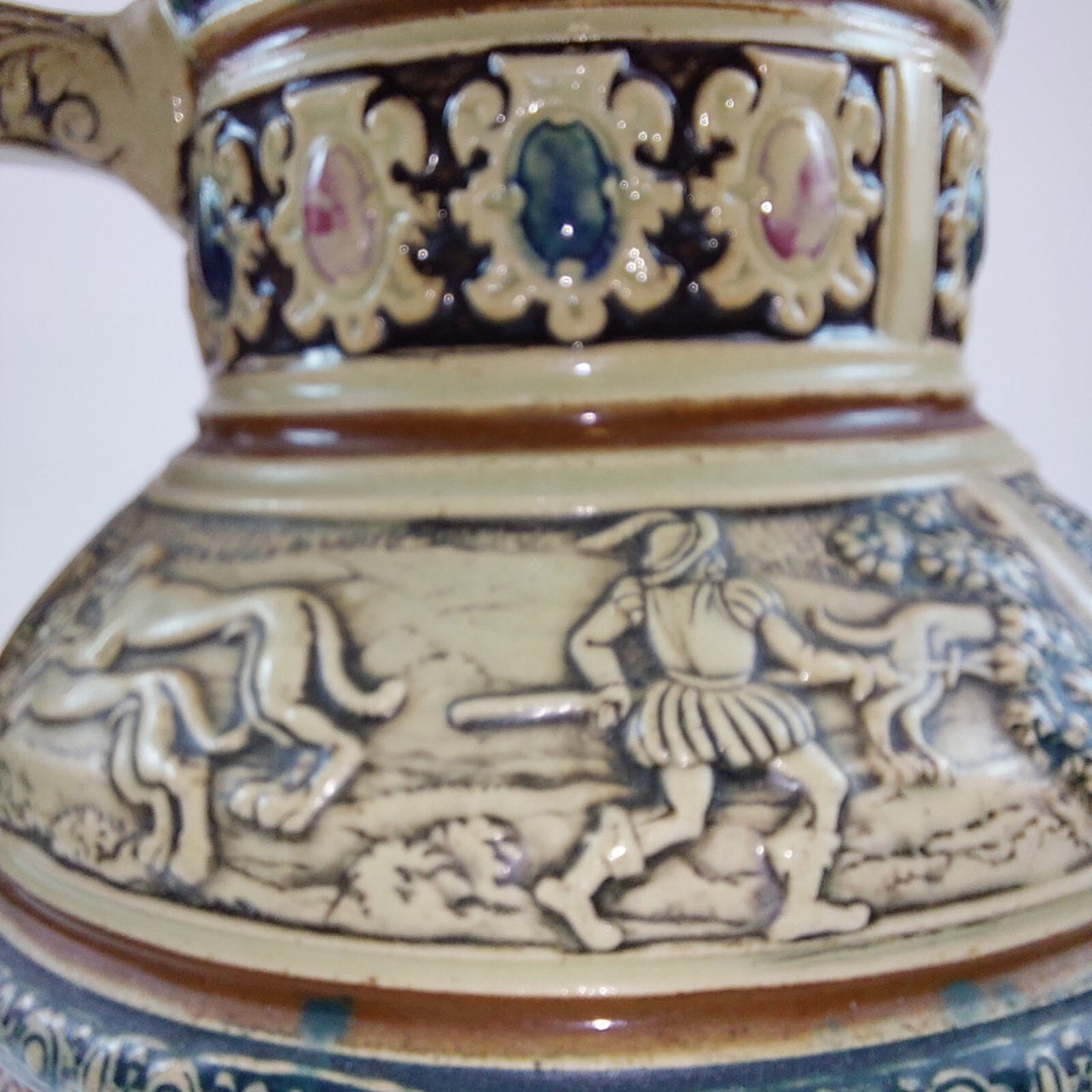 Stoneware pitcher Jug 8.25" Detailed Historical Imagery Unique Collectible decor8