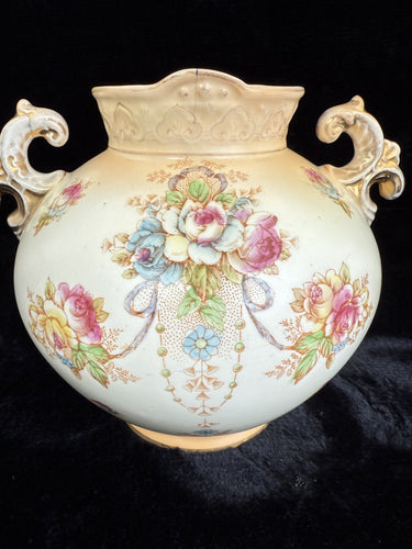 Antique Crown Devon Floral Twin Handled Urn Vase C. 1917-1930 Pottery English 1