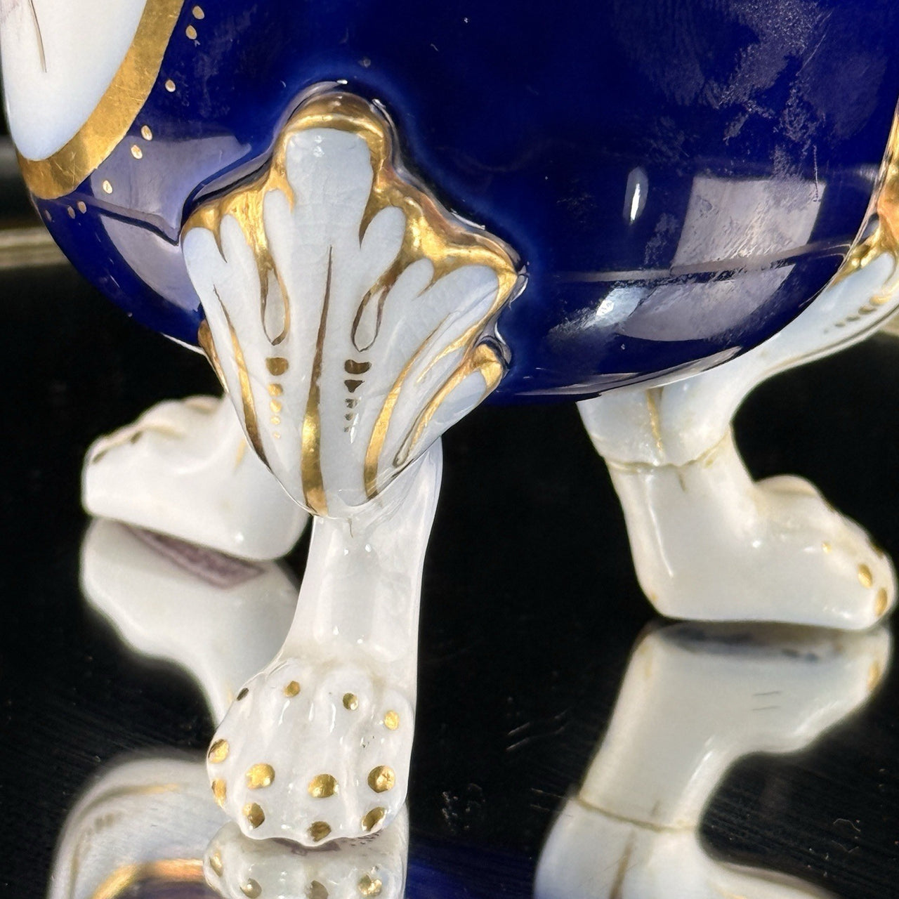 Royal Worcester Tripod Vase Blue Cobalt Pink Rose Hand Painted Gilt Antique Styl4