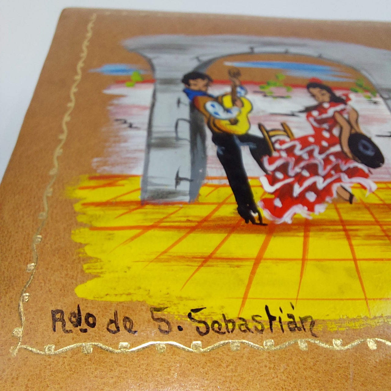 Flamenco Dancers Painted Leather Jewellery Trinket Box Fabric Lined6