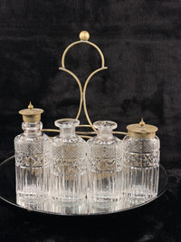 Thumbnail for Antique Brass & Cut Glass Cruet Set Four Bottle Table Castor Stand Marked EPNS.9