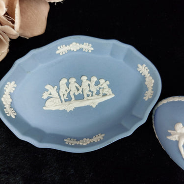 Wedgwood Jasperware Blue – Trinket Dish & Box  Lidded Design Cherub  1