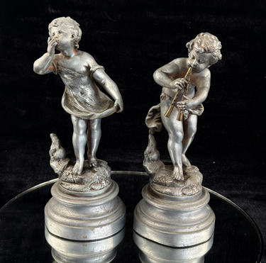 Antique French Cherub / Putti Metal Figurines 