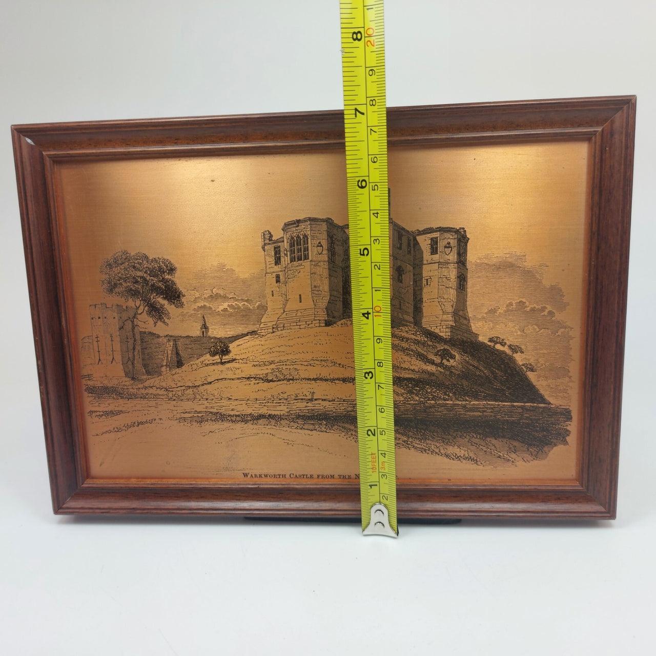 Rare Framed Copper Etching Warkworth Castle NorthEast View  Artwork  24x17.5 cm2