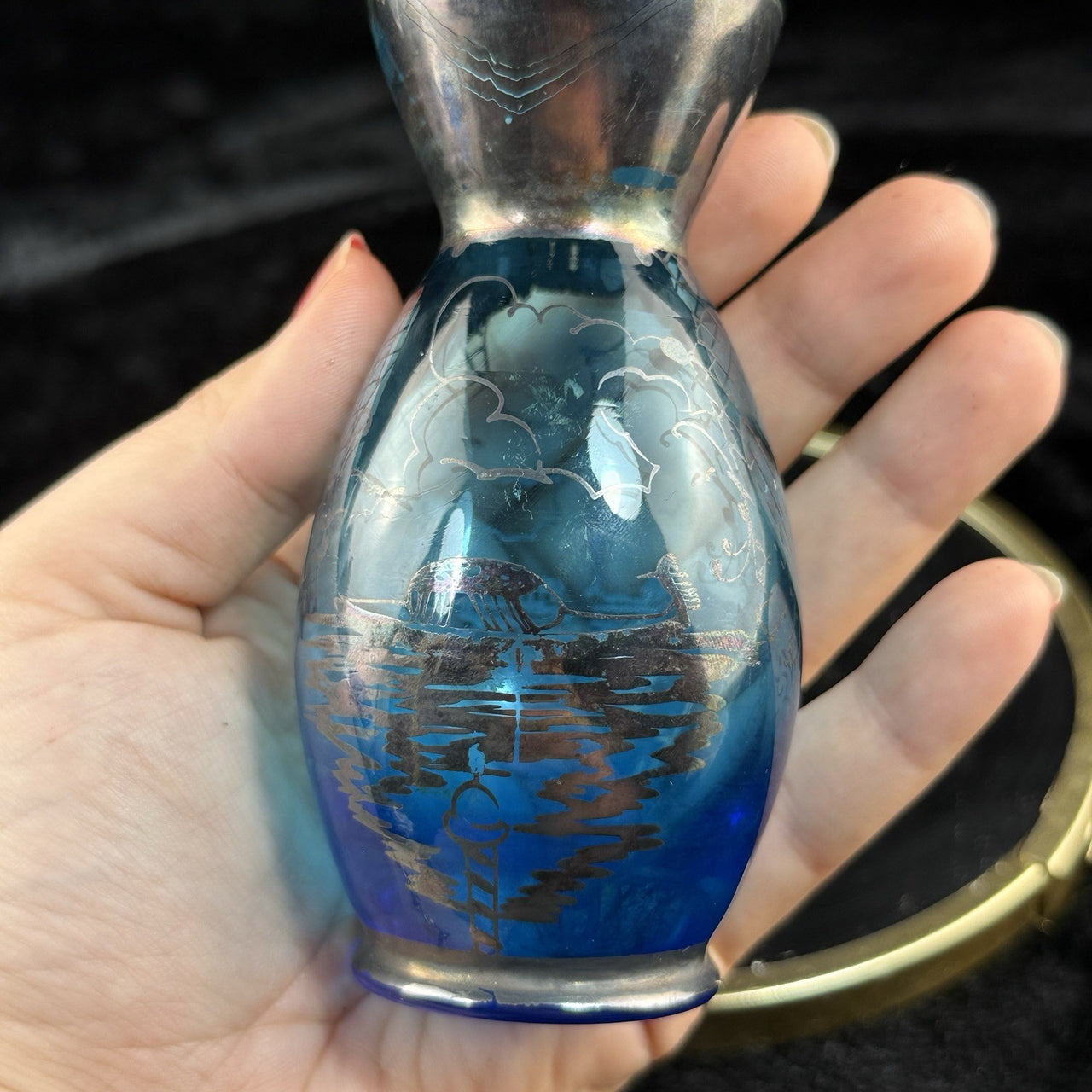 Schott Zwiesel Blue Glass Vase Florida Design Heinrich Löffelhardt Vintage 5”12