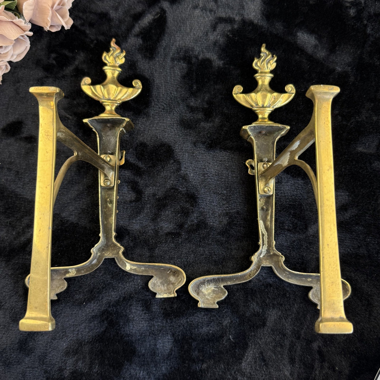 Antique Brass Fireplace Firedogs Andirons Pair - Georgian Neoclassical Style17