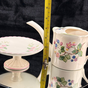 Hammersley Mini Floral Watering Can & Burleigh Pedestal Cake Stand Porcelain Set1