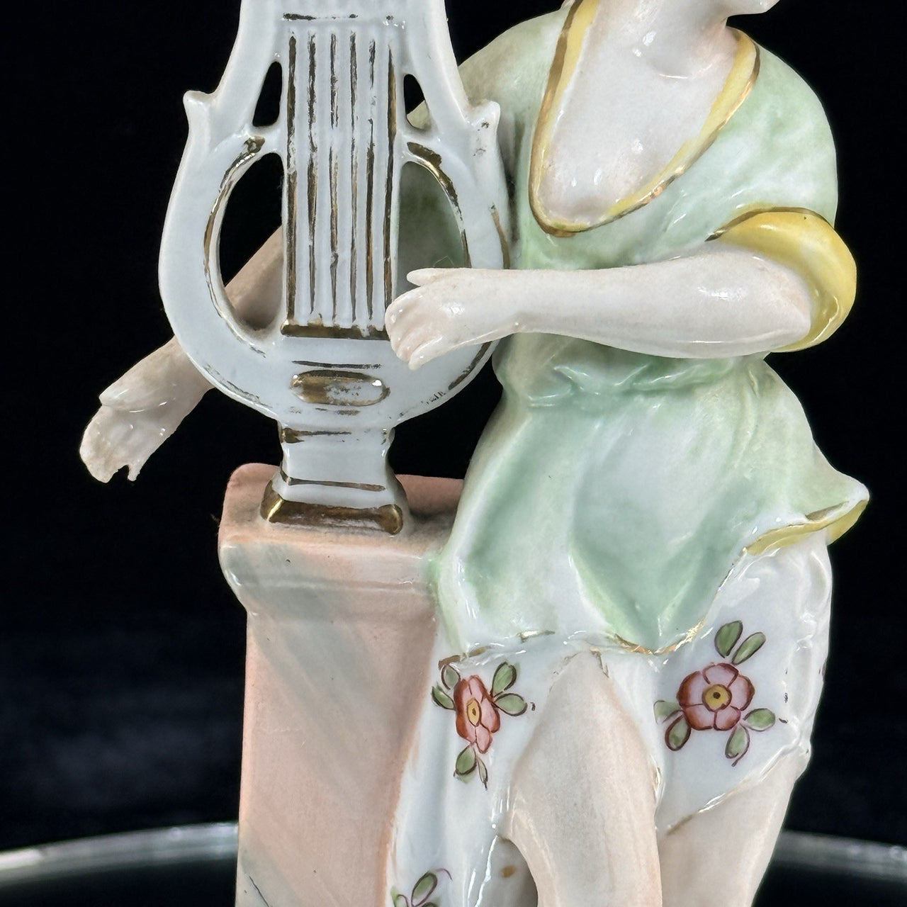 Antique German Porcelain Lady Lyre Figurine Musician Victorian Style Decor9