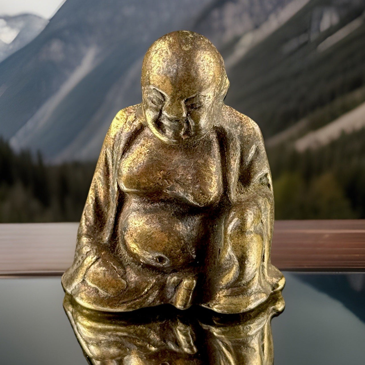 Antique Buddha Brass Figurine Miniature Monk Statue 2” Aged Patina Meditation0