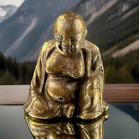 Thumbnail for Antique Buddha Brass Figurine Miniature Monk Statue 2” Aged Patina Meditation0