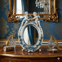 Thumbnail for French Antique Style Porcelain Mirror with Cherub Figurines repaired leg Gilt0