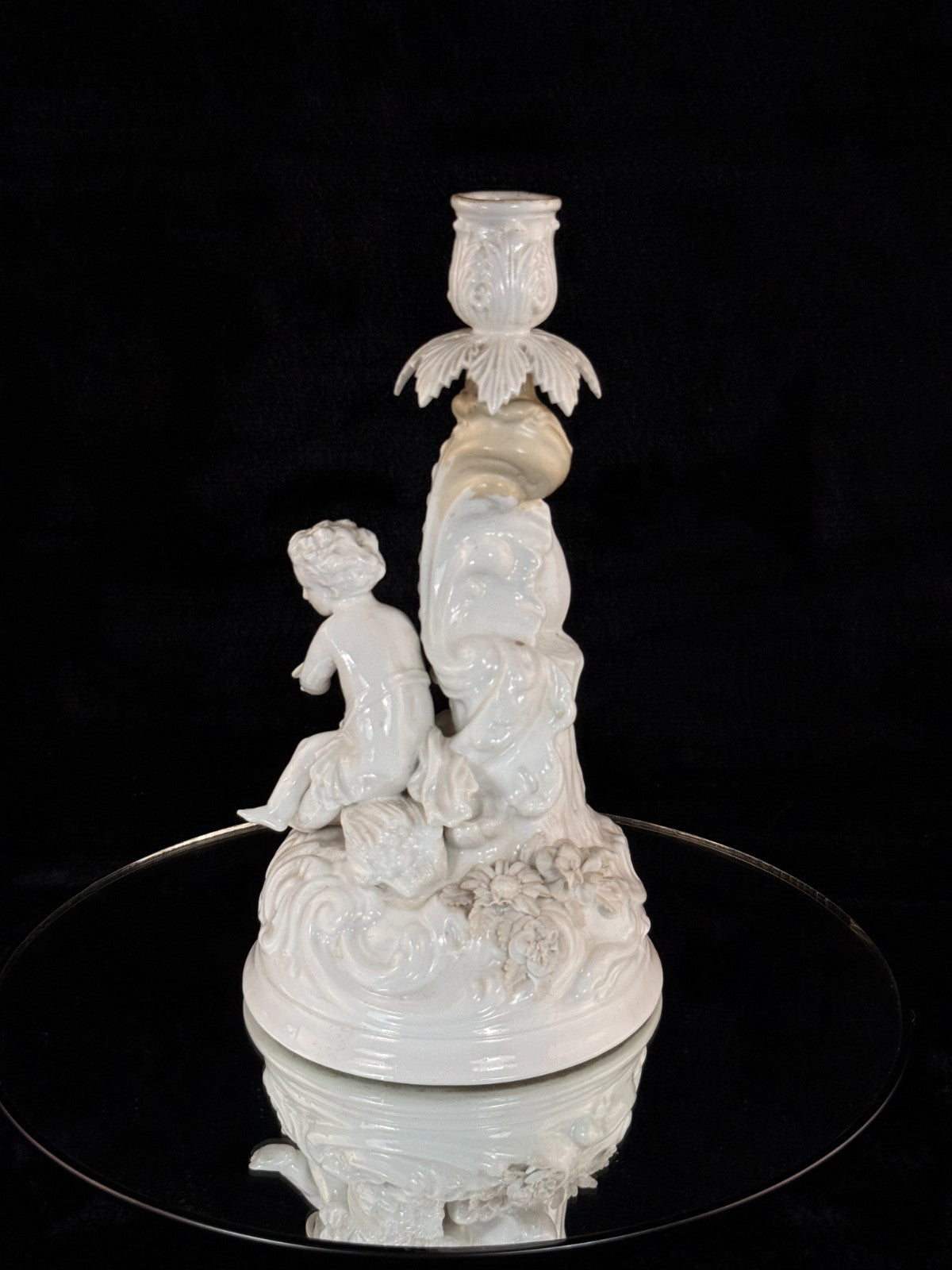 Antique German Volkstedt Porcelain Cherub Candlestick 10" Rococo White see pics12