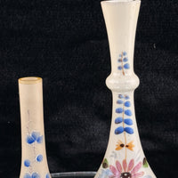 Thumbnail for Vintageantique Hand Painted Milk Glass Bud Vase pair Floral Motif Blue Enamel9