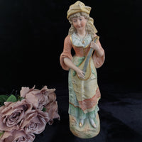 Thumbnail for Antique 15in German Bisque Figurine Lady Mandolin Musician Hand Painted Gilt0