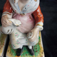 Thumbnail for Antique Staffordshire decor Figurines Seated Couple classic Pair 906g  see pics11