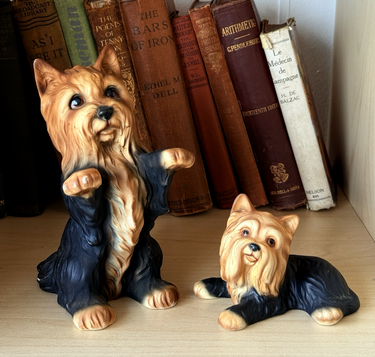 AHH Yorkshire Terrier Dog Figurine Pair  Porcelain Yorkie bookshelf Figurines0