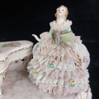 Thumbnail for Dresden UNTERWEISSBACH Girl Singing and Musician Porcelain Lace Figurine Group.4
