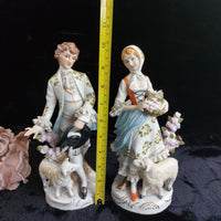 Thumbnail for Continental Porcelain Figures Pair 11in w Flower & Lambs 20th century decor Box2