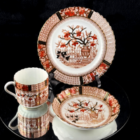 Thumbnail for Bradford China Fenton Tea Trio Red Floral Gilt Antique Cup Saucer Plate deco Set14