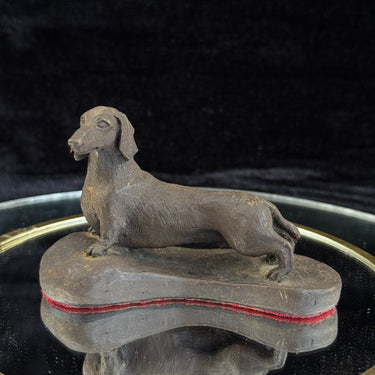 Dachshund Dog Figurine gift Bronze Look Sculpture Felt Base 1989 Signed WL Small0