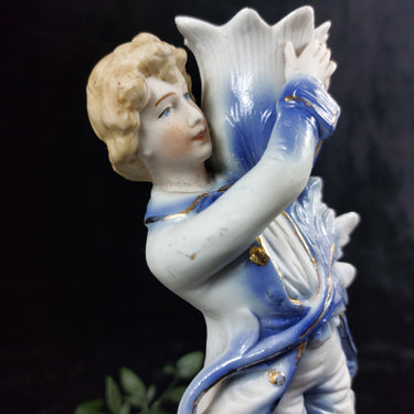 Antique German Bisque Porcelain  Candle Holder Figurine – Blue & Gold Accents 9