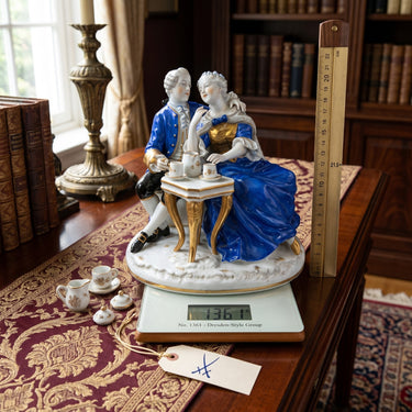 Antique German Porcelain Figurine: Rococo Couple at Tea by Scheibe-Alsbach 18th0