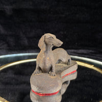 Thumbnail for Dachshund Dog Figurine gift Bronze Look Sculpture Felt Base 1989 Signed WL Small4