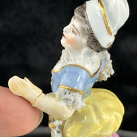 Thumbnail for Antique German Dresden Figurine  Porcelain Woman Floral Dress Lace Trim Repaired4