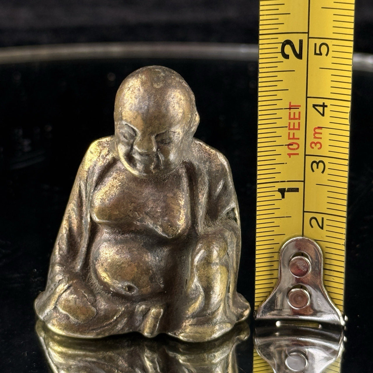 Antique Buddha Brass Figurine Miniature Monk Statue 2” Aged Patina Meditation2