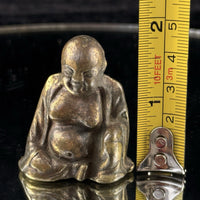 Thumbnail for Antique Buddha Brass Figurine Miniature Monk Statue 2” Aged Patina Meditation2