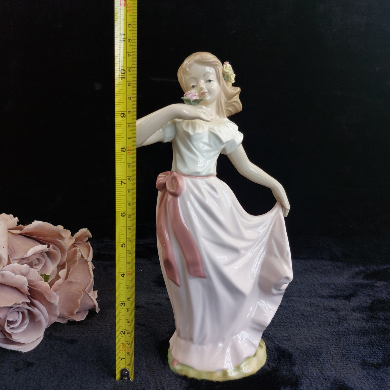Tengra Porcelain beautiful large Girl Figurine Spain Pink Dress Flow 11" decor4