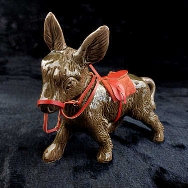 Vintage Ceramic Donkey Figurine Glazed Brown Red Saddle 248g Decor 6