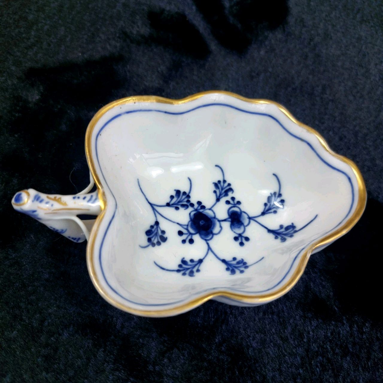 Antique 1870s Royal Copenhagen Blue Fluted Leaf Candy Dish Gold Edge 1st Quality1