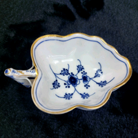 Thumbnail for Antique 1870s Royal Copenhagen Blue Fluted Leaf Candy Dish Gold Edge 1st Quality1