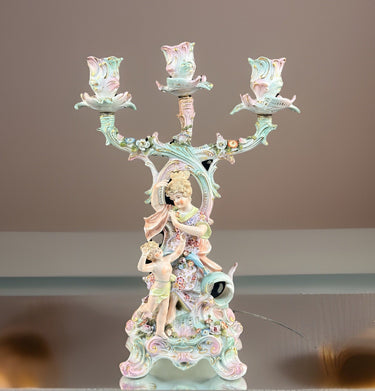 Antique 1800s Sitzendorf Dresden Meissen Sty Porcelain Candelabra Rococo See Pic1