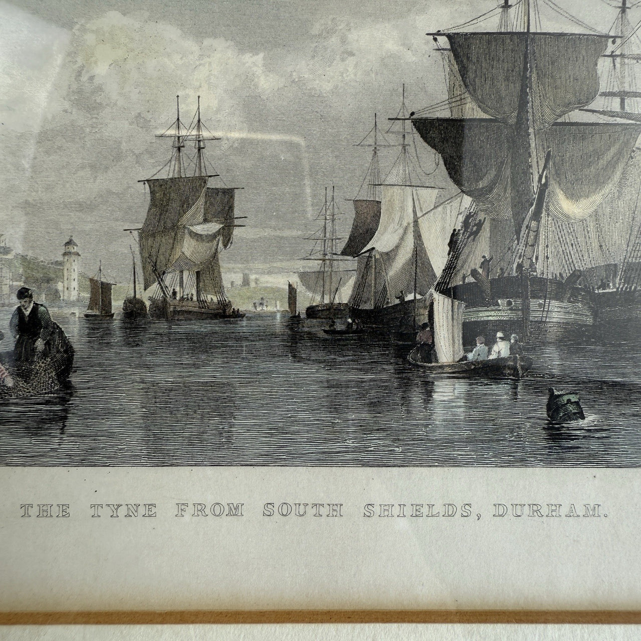 Antique Hand-Colored Engraving The Tyne from South Shields Durham by T. Allom11