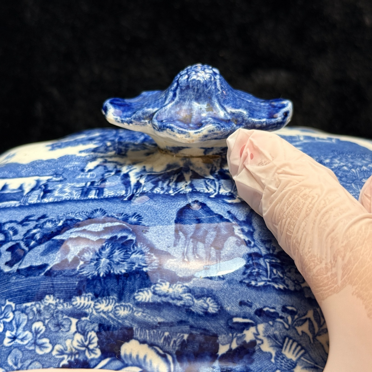 Adams Cattle Scenery Blue Transferware Tureen with Lid 11" England Ironstone12