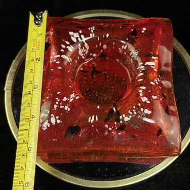 Murano Style Red Art Glass Ashtray Square MCM Speckled Aventurine Retro Dish1