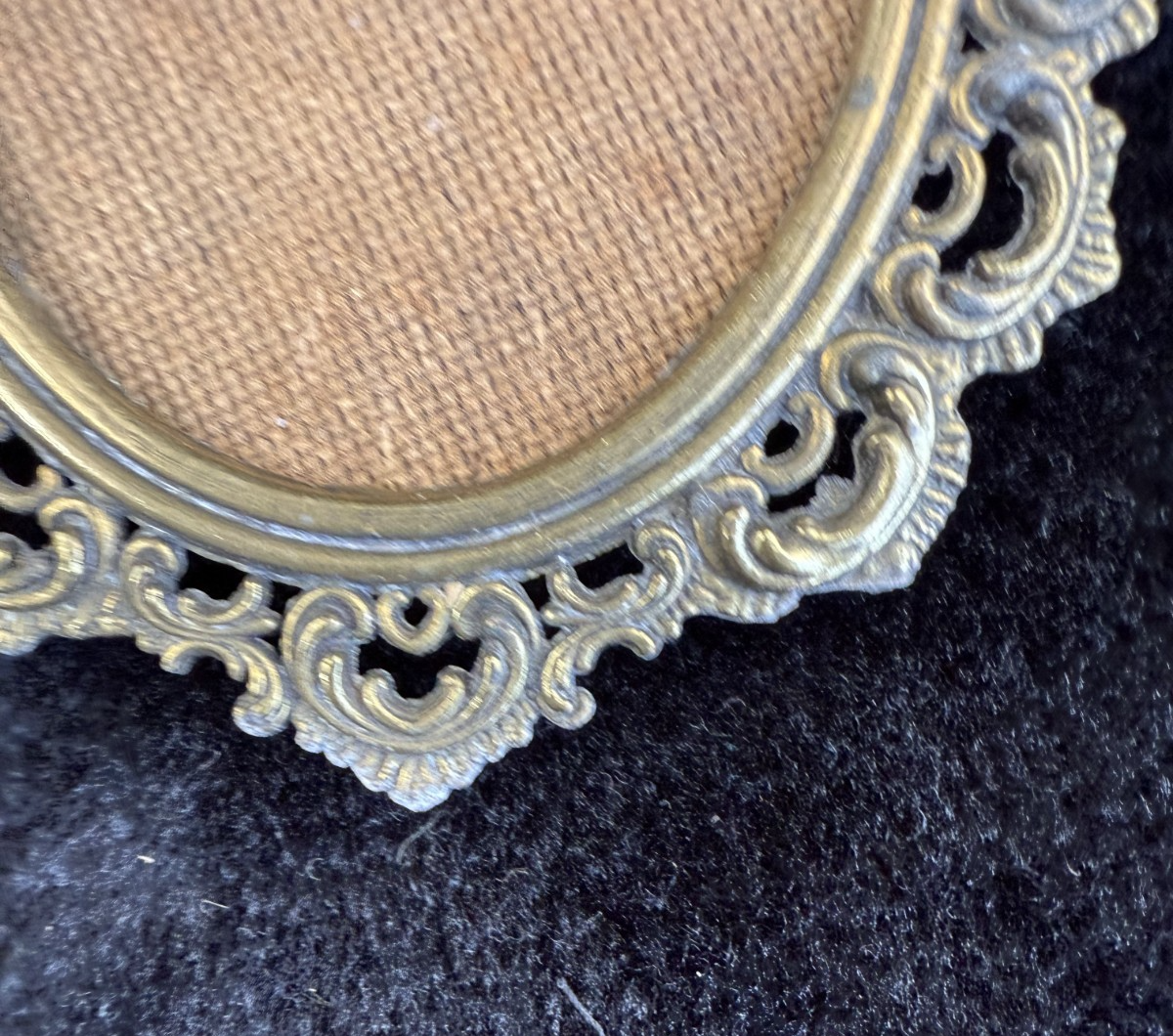 Italian Vintage/Antique Brass Oval Frames with Fabric Prints - Set of 3 Italy17